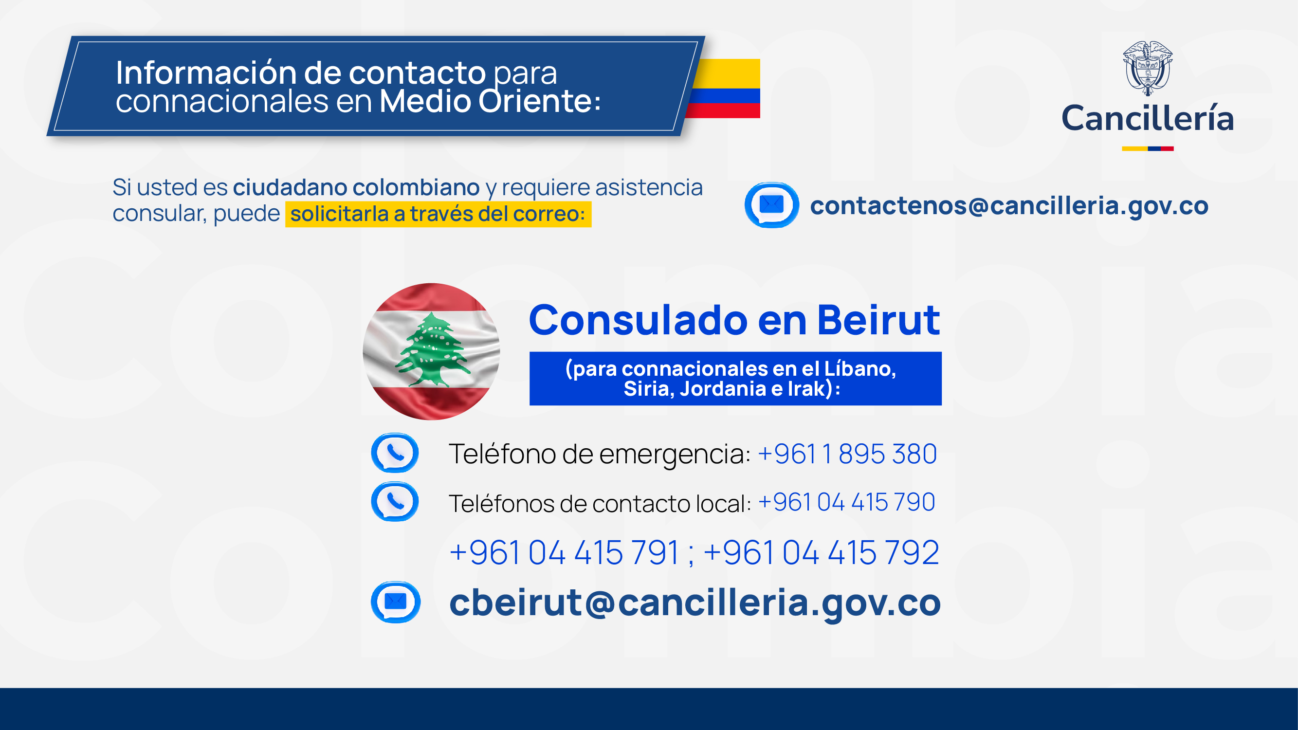 Recomendaciones generales para colombianos que se encuentren en Líbano, Siria, Jordania e Irak: